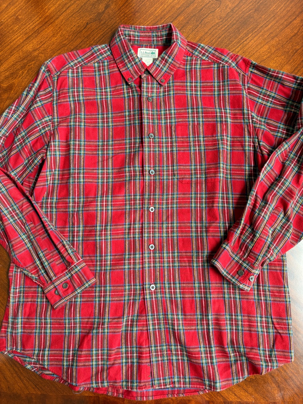 L.L. Bean Red Green Plaid Button-Down Shirt